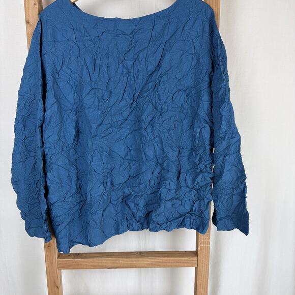 NWT Liv by Habitat Blue Crinkled Blouse Drop Sleeves XLarge #0755 - Picture 2 of 3